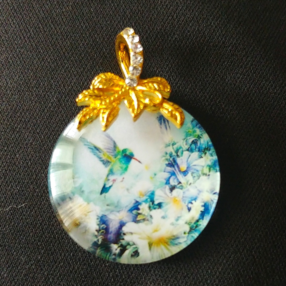 Vintage Forget Me Not Hummingbird Pendant